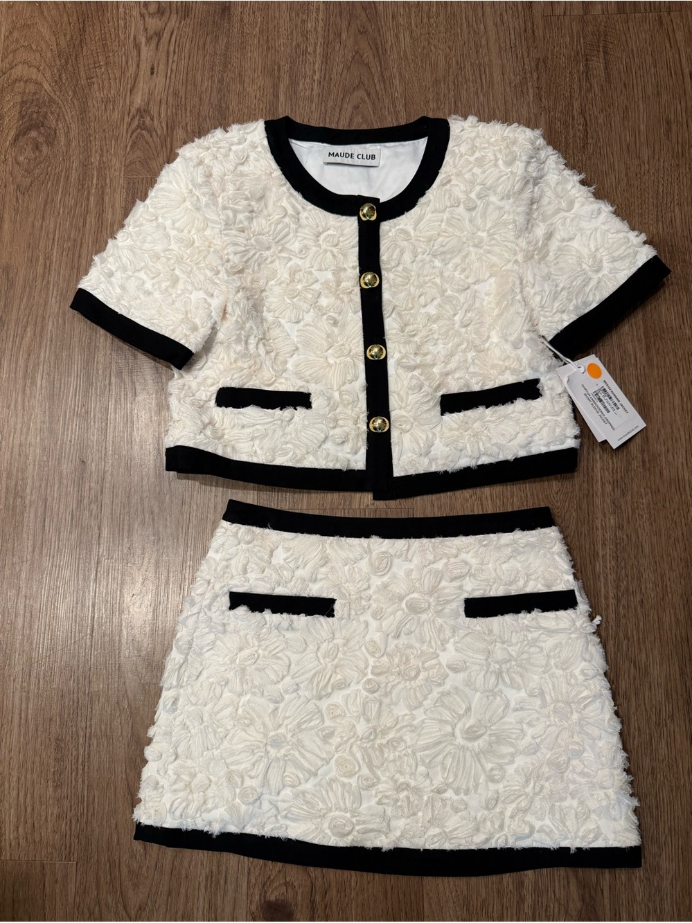 MAUDE CLUB Eugenie Jacket & Victoria Two-Piece Skirt Set White/Black Size S NWT - Picture 2 of 7